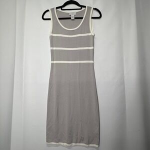 Carmen Marc Valvo Gray Sleeveless Knit Dress White Striped Trim Small No Belt